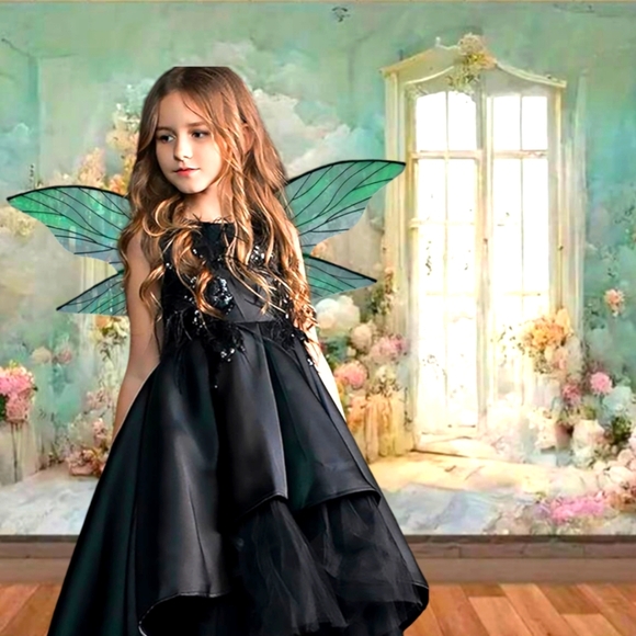 Fairy Wings for Girls, Halloween Dark Fairy Wings Cosplay Sparkly Sheer Wings, - Picture 2 of 5